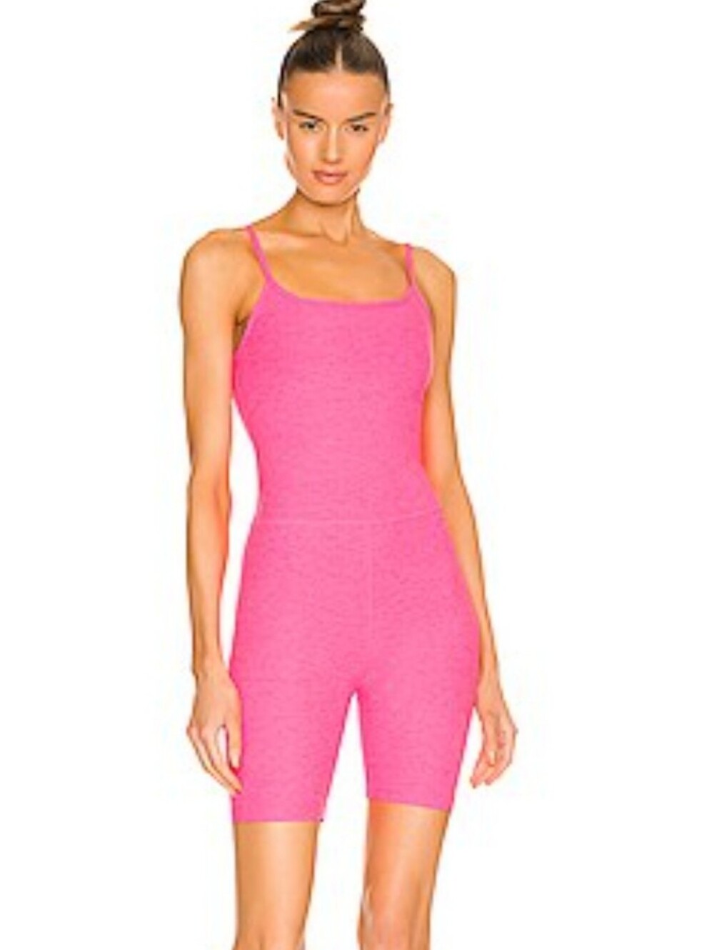 Beyond Yoga Bright Pink Ribbed Cami Romper